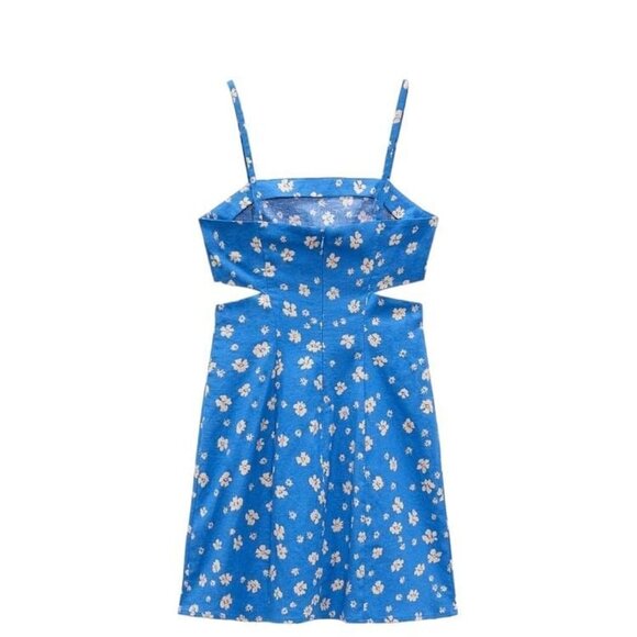 ZARA PRINTED DRESS WITH CUTOUTS BLUE/WHITE SIZE S | 8372/092/044 - Picture 3 of 5